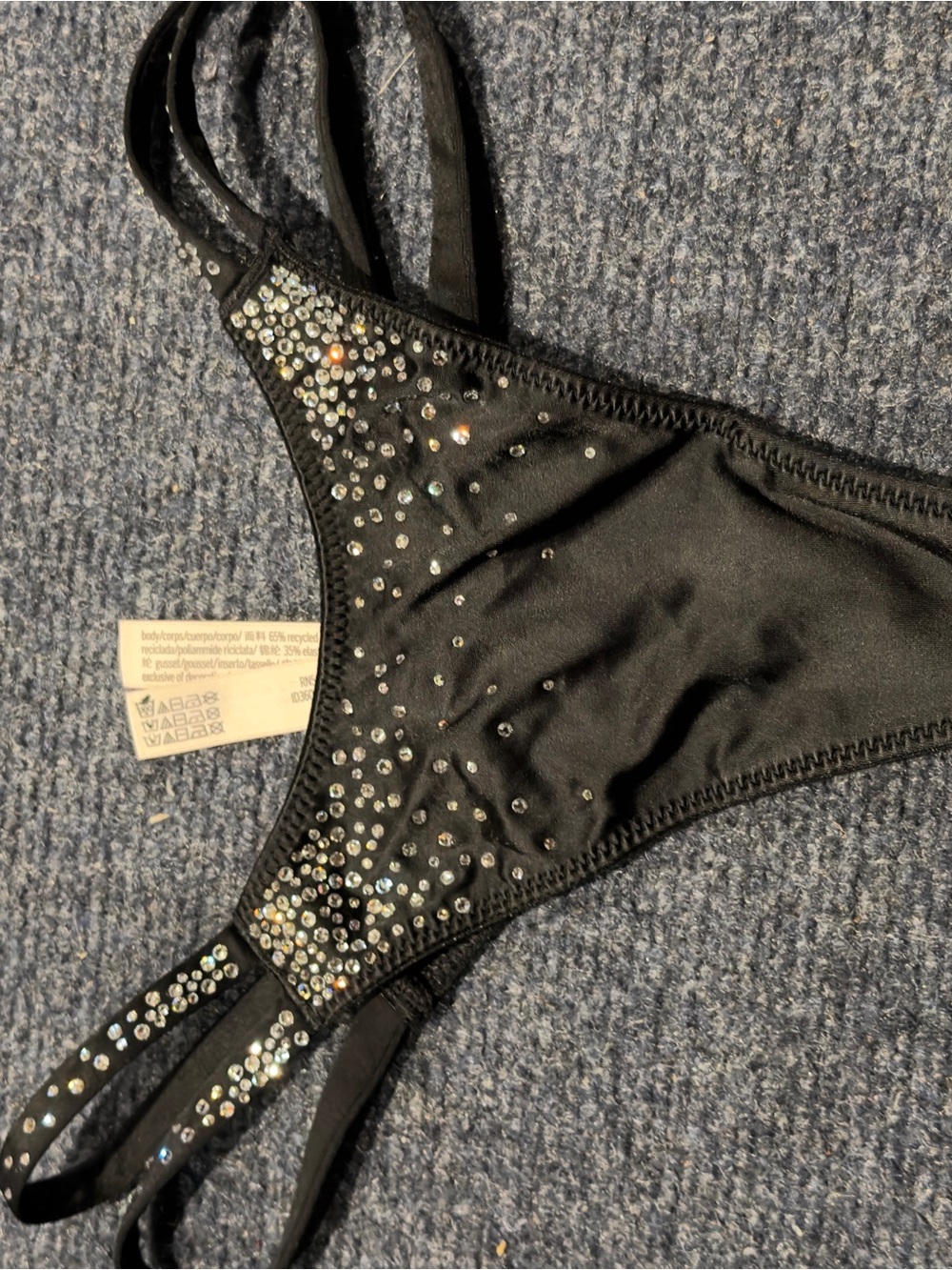 Victoria's Secret Black Rhinestone Bikini Thong with Double Straps